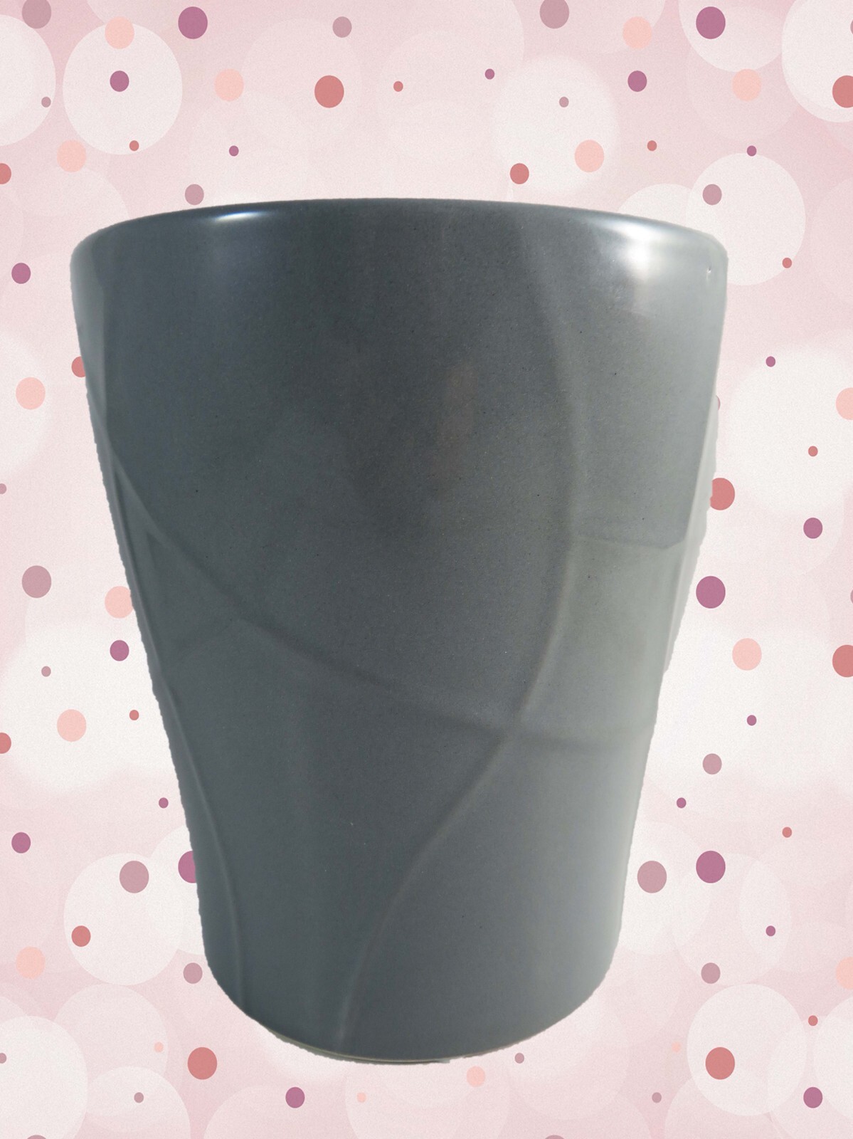 Ceramic Planter Curved Arc Lines Veined Exterior Gray Glossy Indoor 5.5 Inch