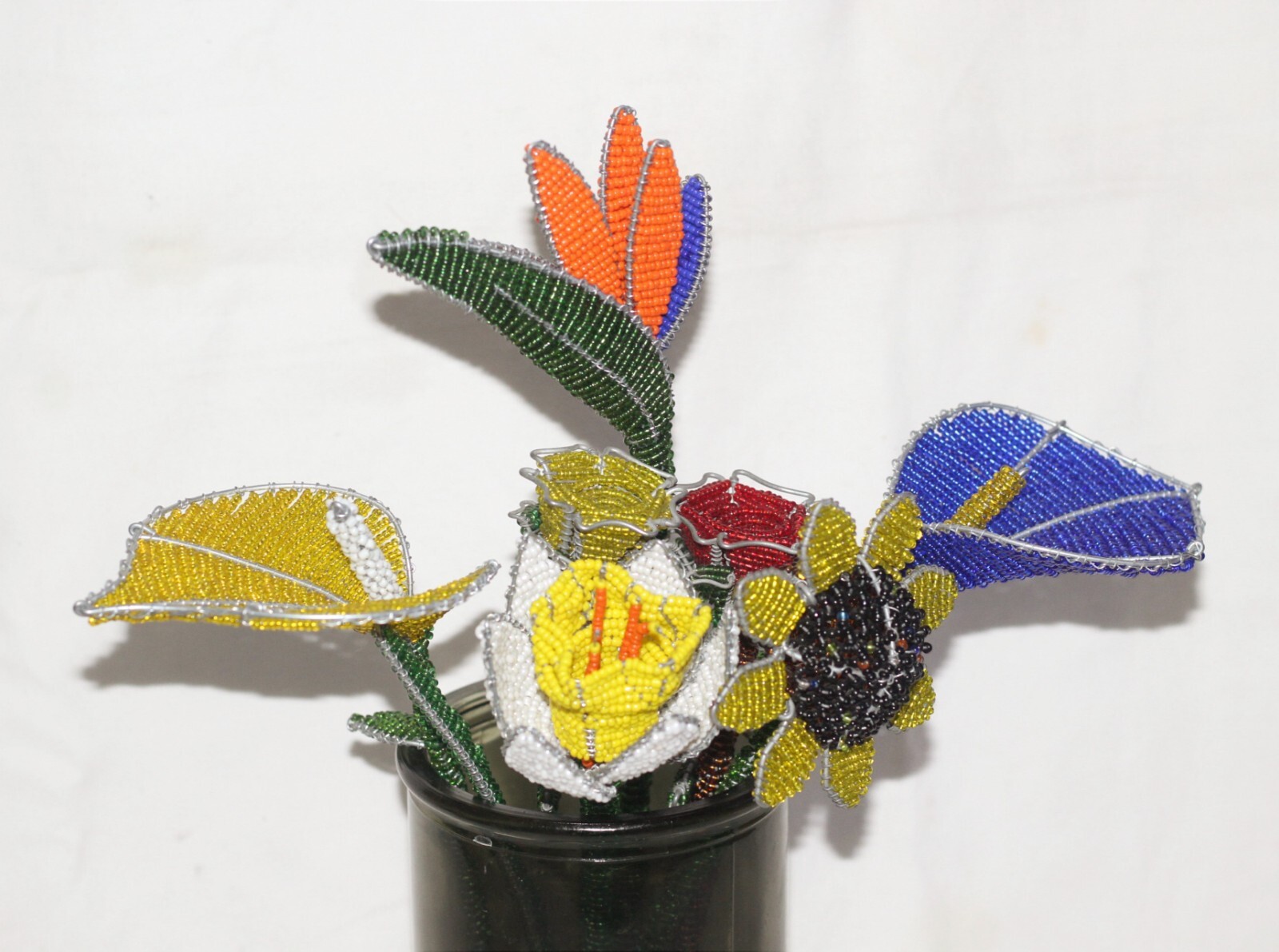 7 Beaded Flowers by Job Guwhe. Roses, Lillies, Sunflower, Daffodil, Strelitzia
