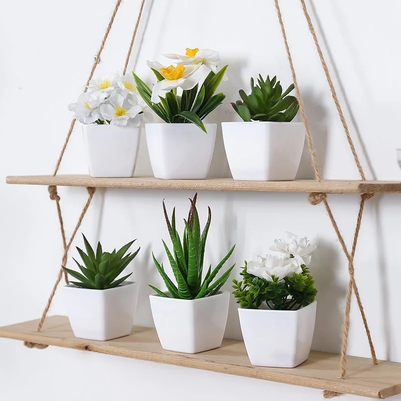 6PCS Artificial Mini Bonsai Plants Potted Greenery Home Office Desk Decor DIY