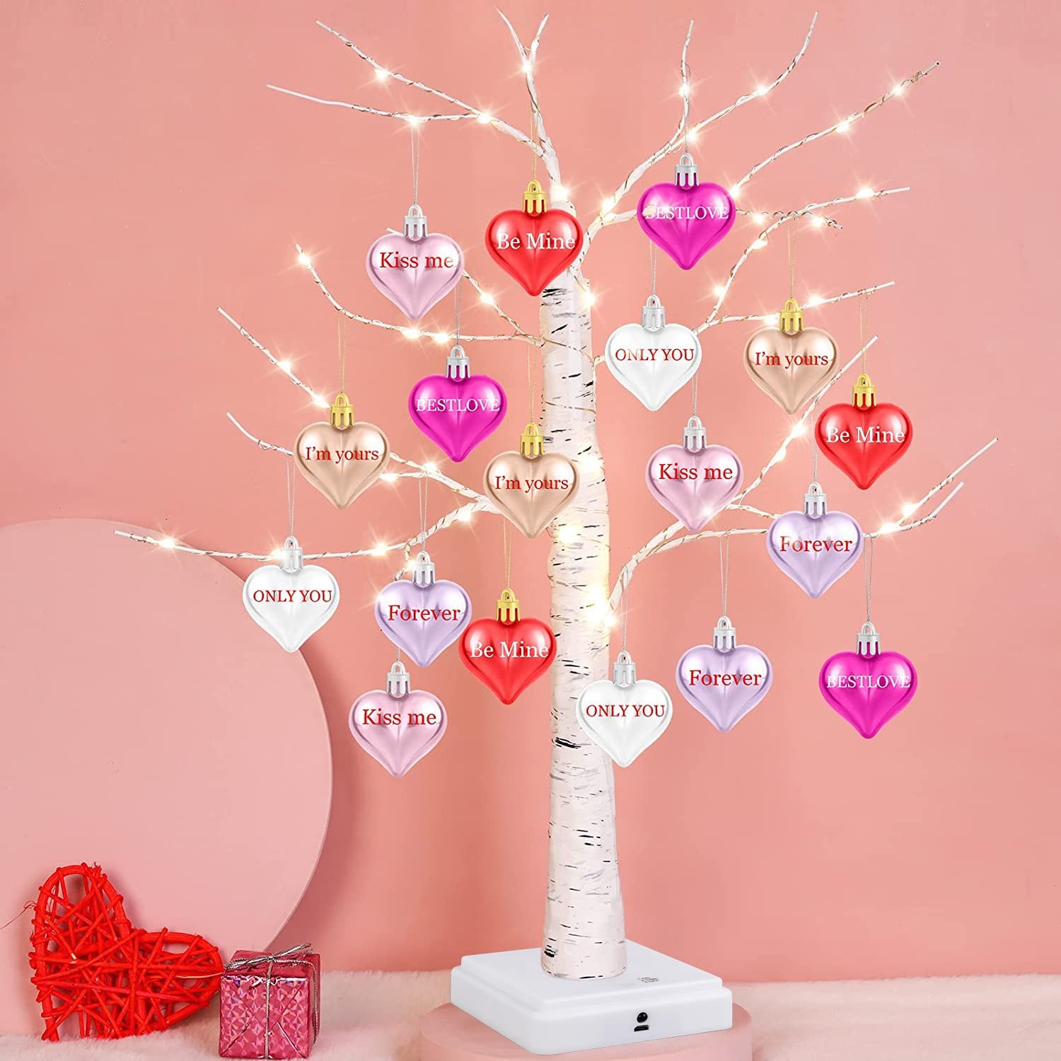 Valentine’s Day Tree Decoration with LED Lights 21.7 Inch Tabletop Birch Tree…