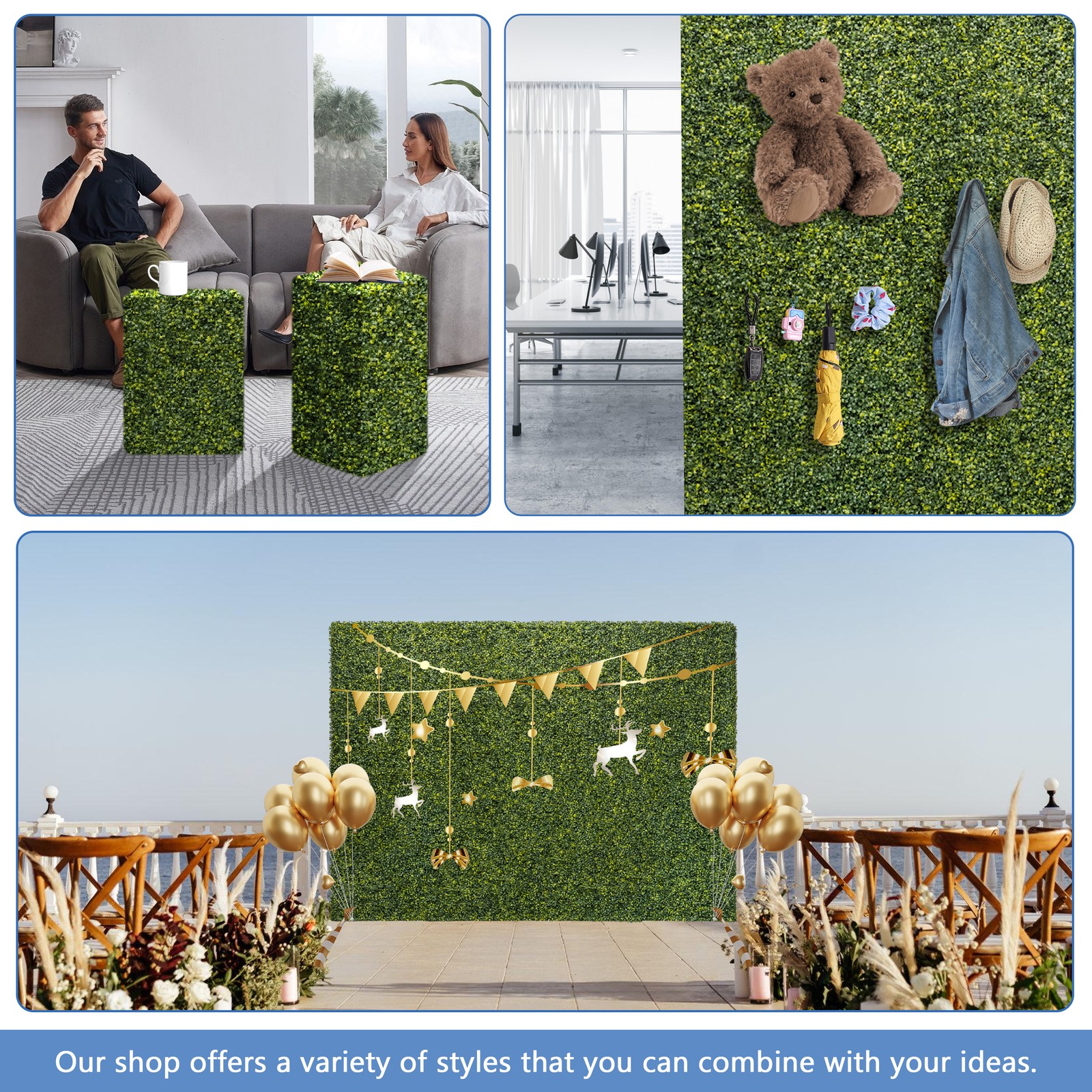 Artificial Boxwood Hedge Divider Wall with Faux Leaves for Party Wedding Home