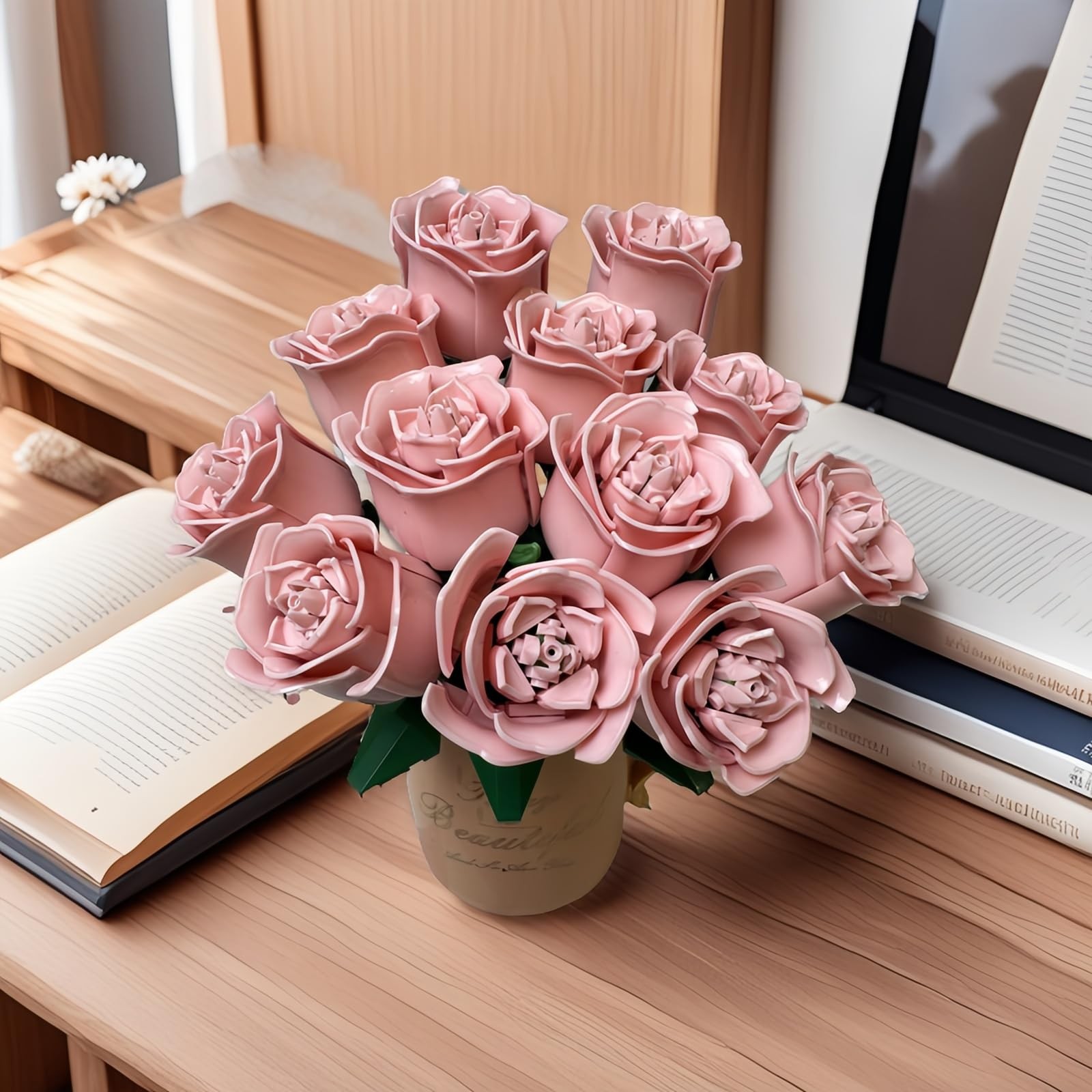 LJYttdm 360+ Pieces Rose Flower Building Blocks for Adults – 12 Pink Roses Bo…