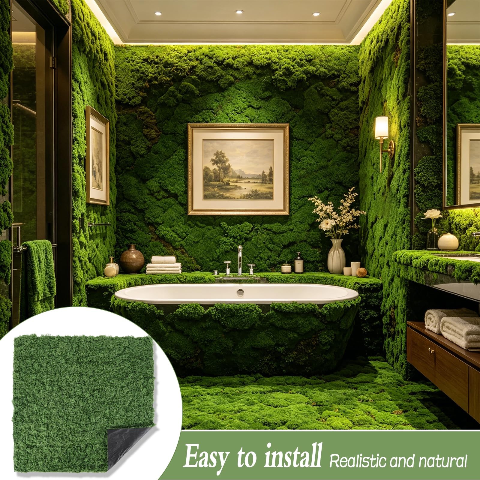 Artificial Moss Mat, 39.4 x 39.4 Inch Fake Moss for Crafts, Faux Greenery She…
