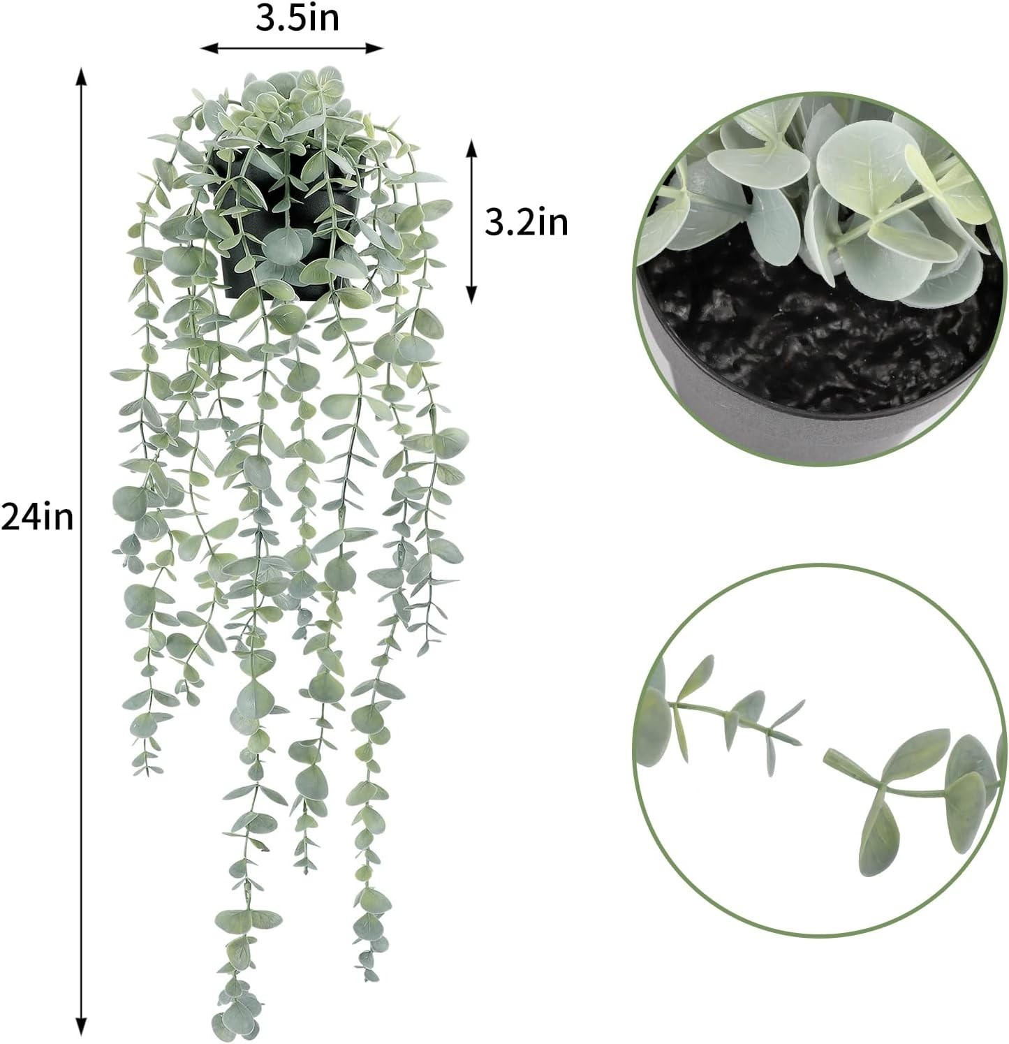 Versatile 2 Pcs Eucalyptus Hanging Plants – Durable Plastic for Any Room