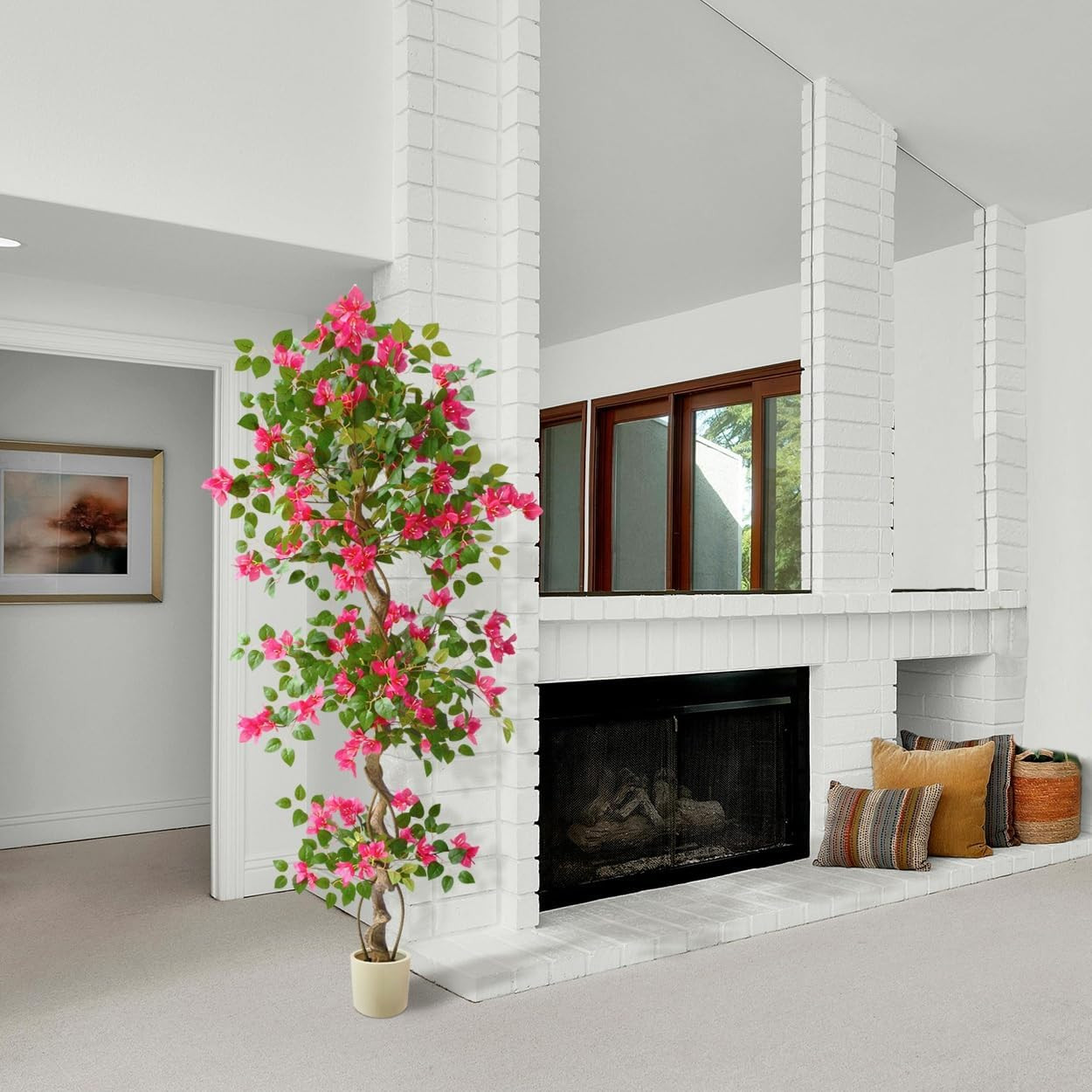 6Ft Faux Bougainvillea Tree in White Planter for Home & Wedding Décor
