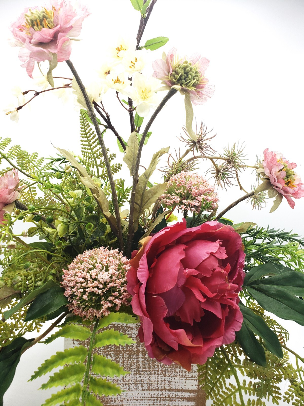 Silk flower arrangement, hot pink peony floral arrangement, spring floral garden