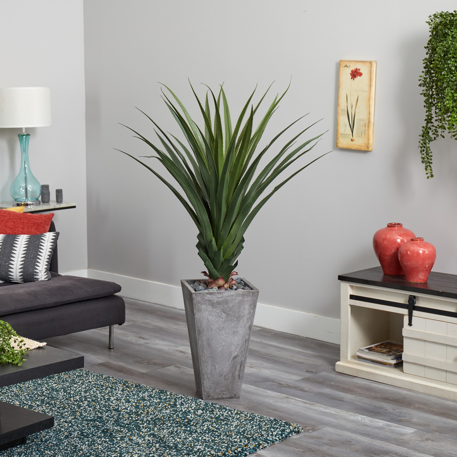 Nearly Natural 5 ft H Spiked Artificial Agave in Cement Planter (Indoor/Outdoor)
