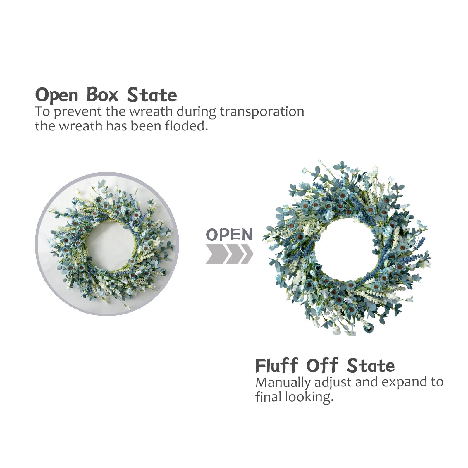 Blue Floral Wreath 20 Inch Durable Eva Paper Home Office Wedding Decor