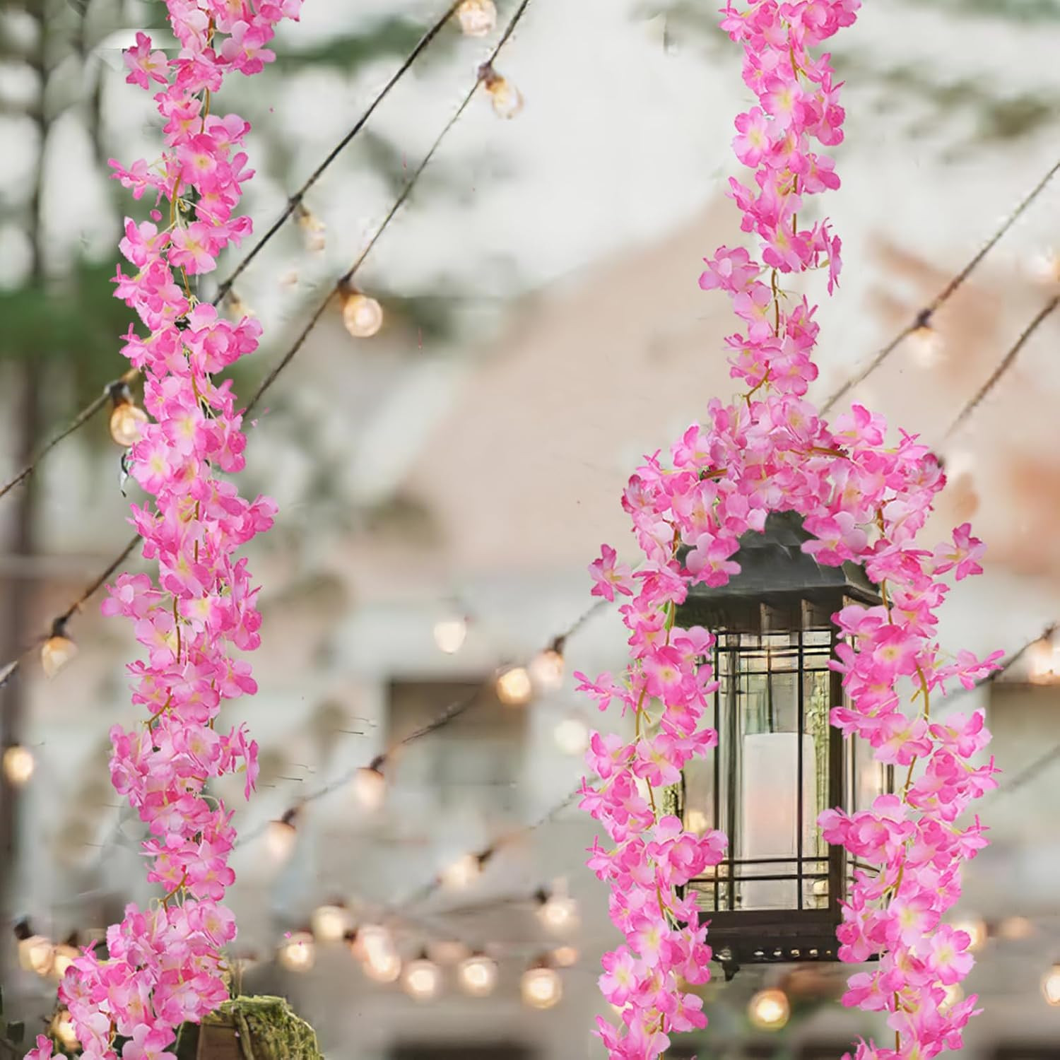 2 Pcs Artificial Cherry Blossom Flower Vines Cherry Blossom Garland 18.48 Ft Han