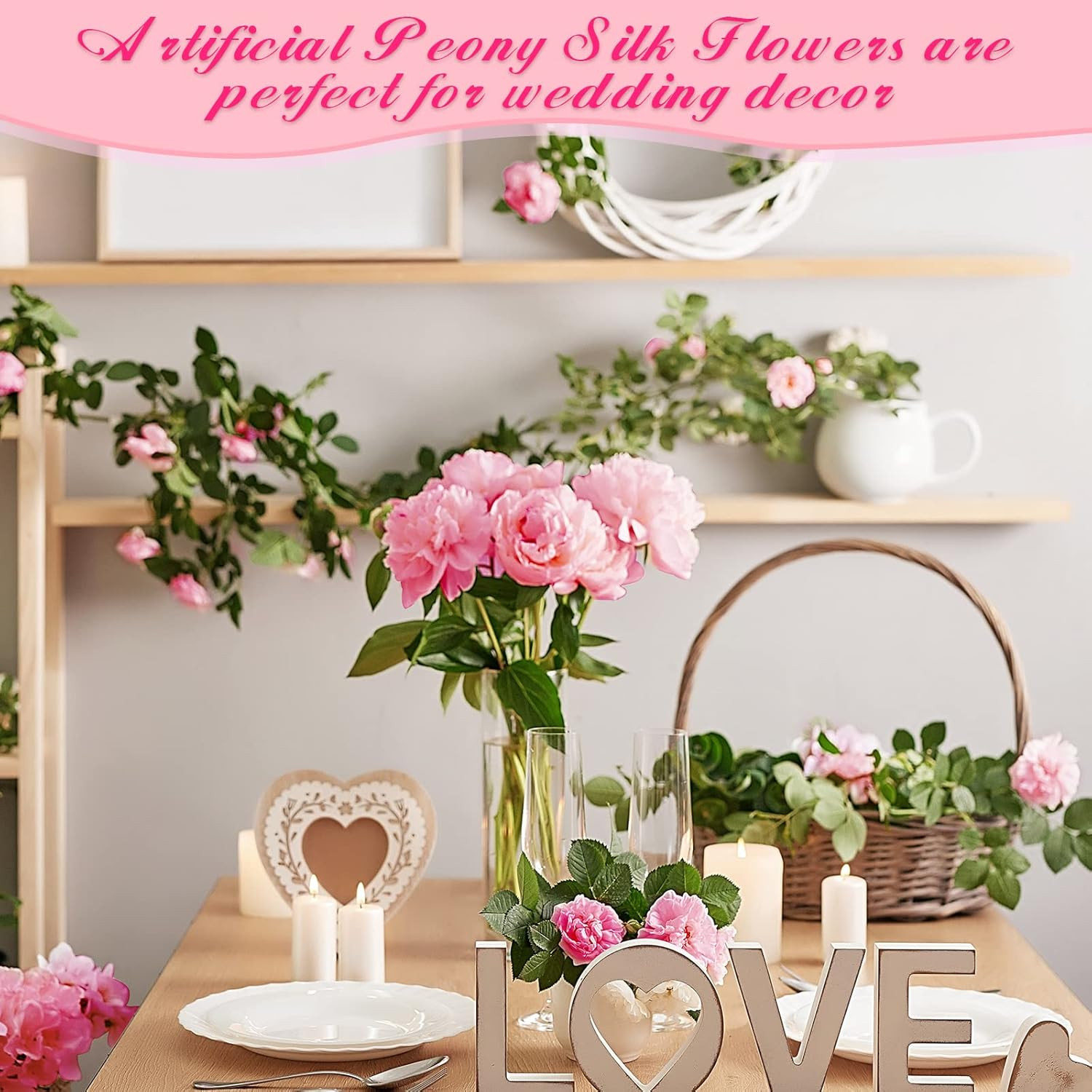 16 Packs Pink Artificial Peony Flowers for Wedding & Home Decor