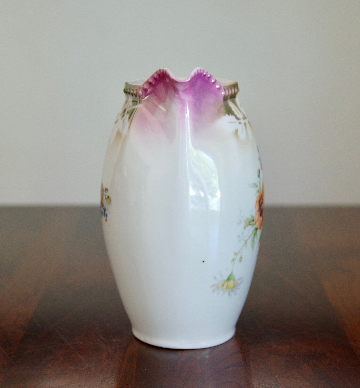 Silk Daisy and Lilac Arrangement in 1800’s Germany Lusterware Coffee Pitcher