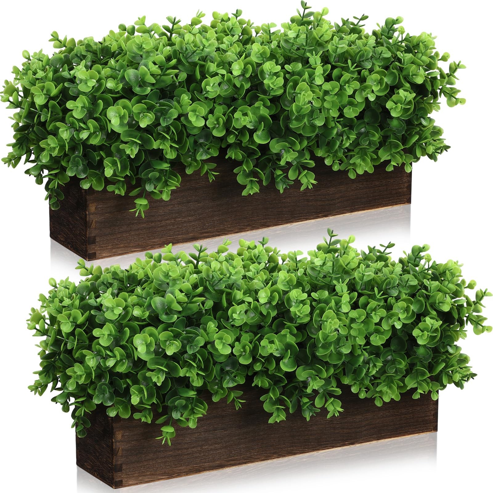2 PCS Artificial Eucalyptus Plant Rustic Wood Planter Box Emerald 16×3.7×8.7