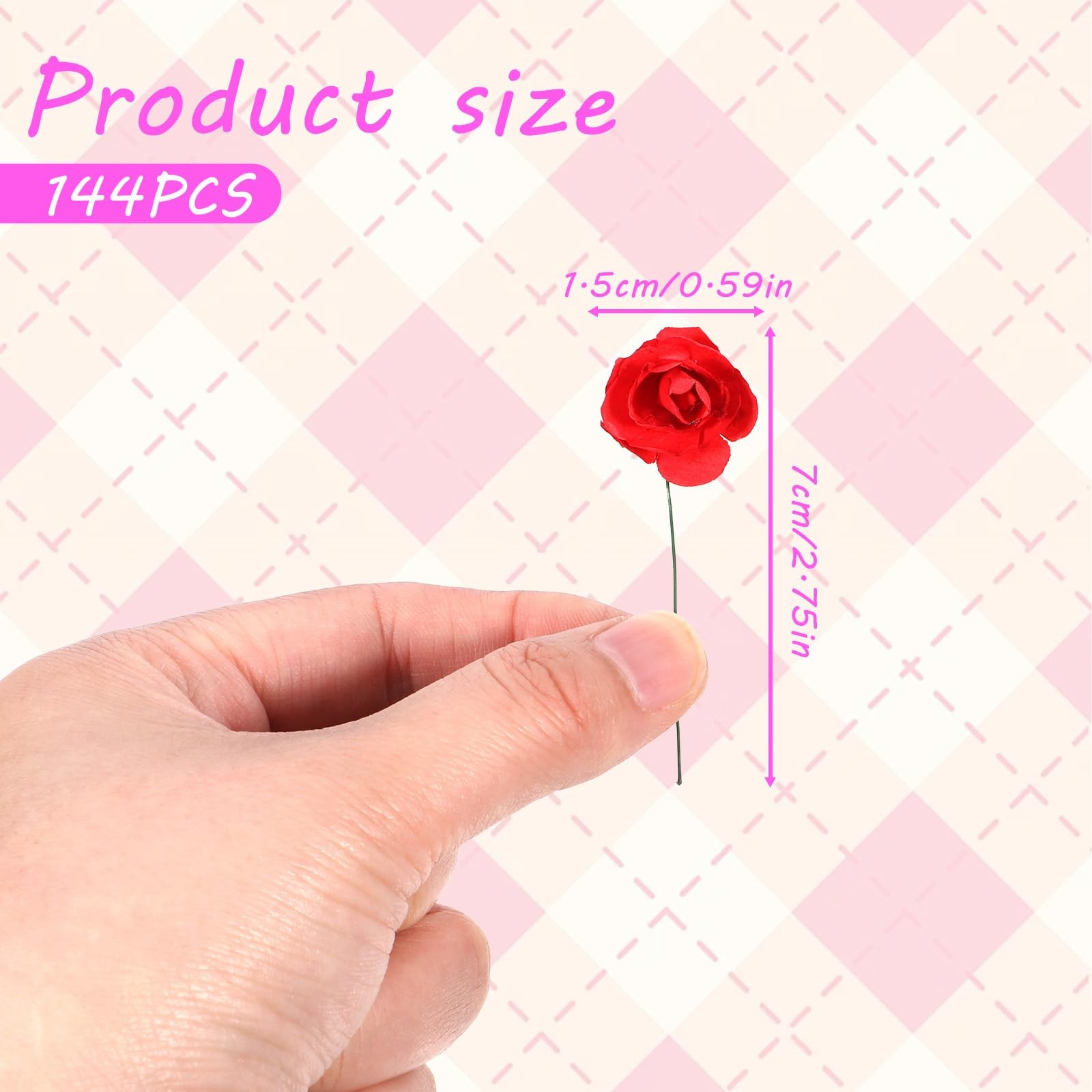 144 PCS Mini Paper Flowers Red Rose Artificial Head Buds DIY Crafts 0.6 Inch