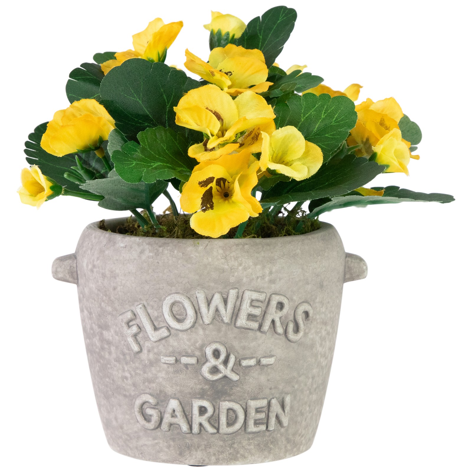 Northlight 7″ Yellow Pansy Floral Arrangement in “Flowers & Garden” Pot