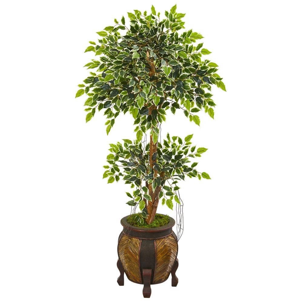 Nearly Natural Artificial Tree 59″H Variegated Ficus Indoor Decorative Vase