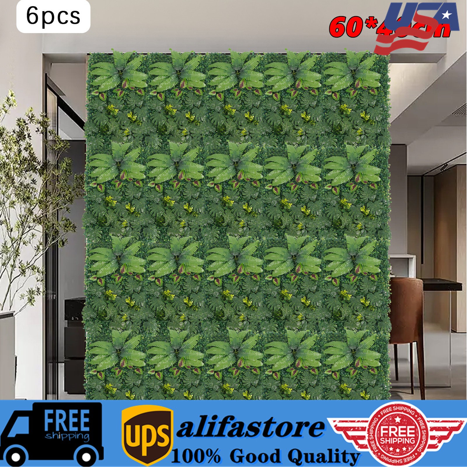 6pcs Artificial Plant Foliage Hedge Grass Mat Greenery Wall Fence Panel Green