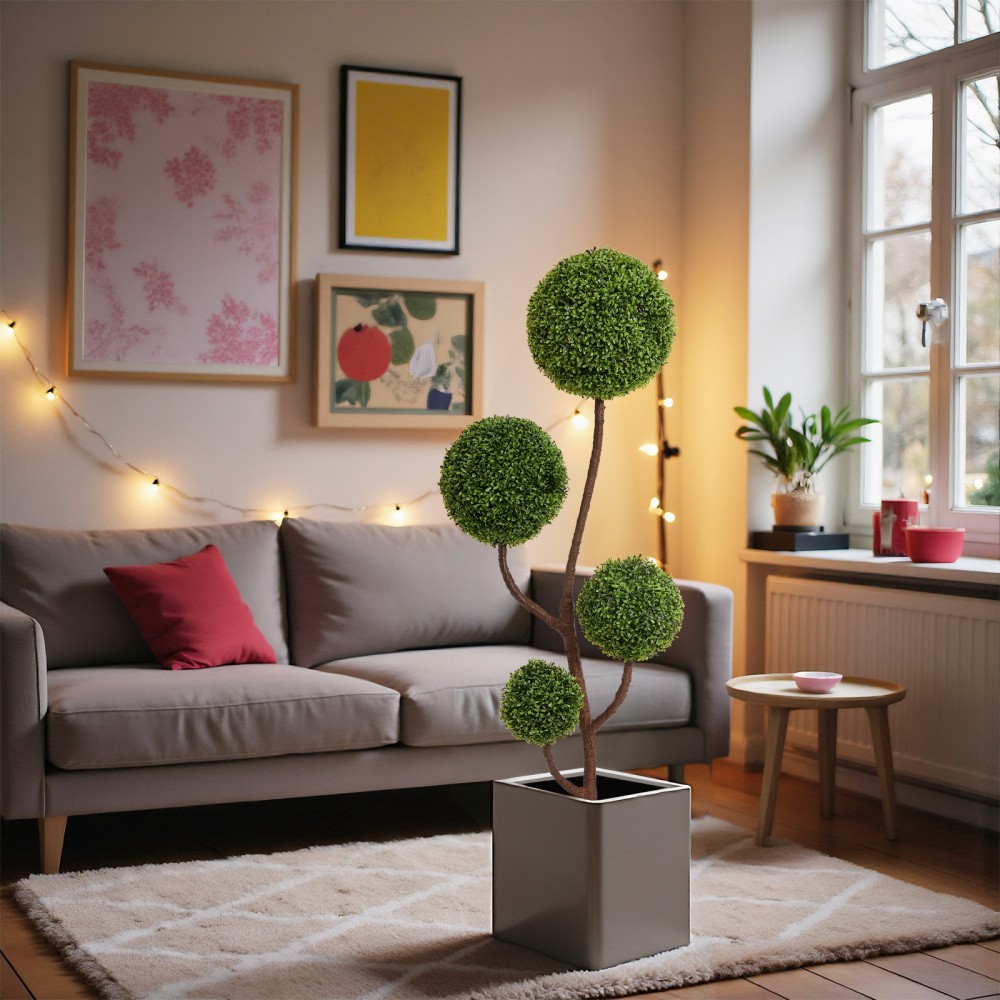 5FT Artificial Boxwood Topiary Tree, Triple Ball Shape, Indoor Outdoor Decor