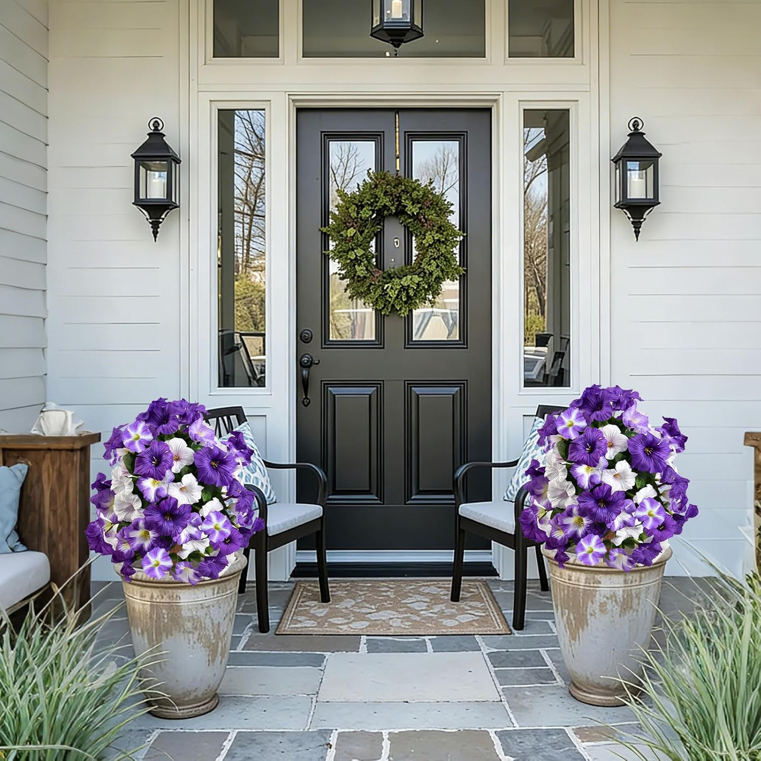 Set of 2 UV Resistant Purple Petunia Topiary Ball Trees for Outdoor Decor