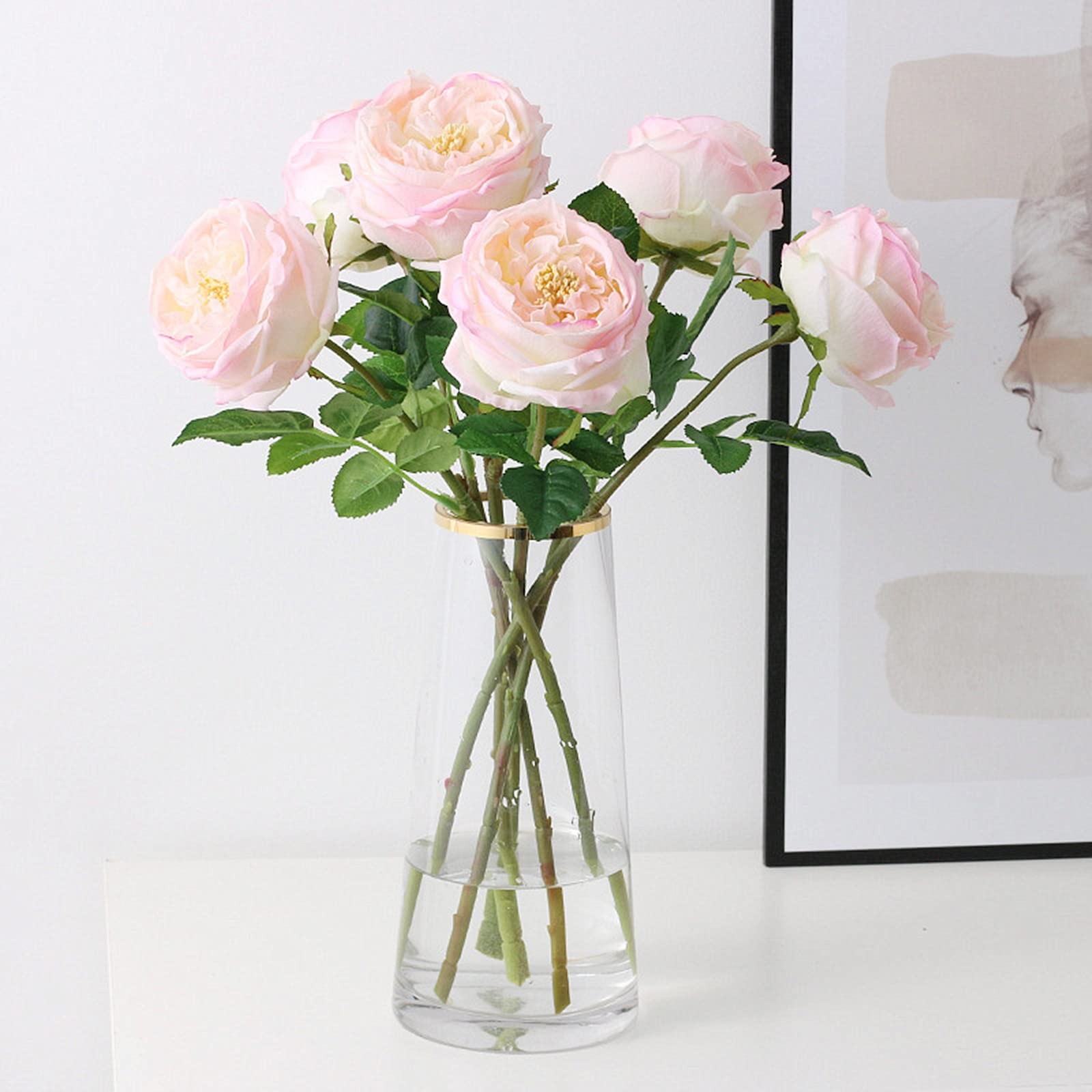 Fake Flowers Light Pink Realistic Roses Bouquet Spring Fall Winter Artificial…