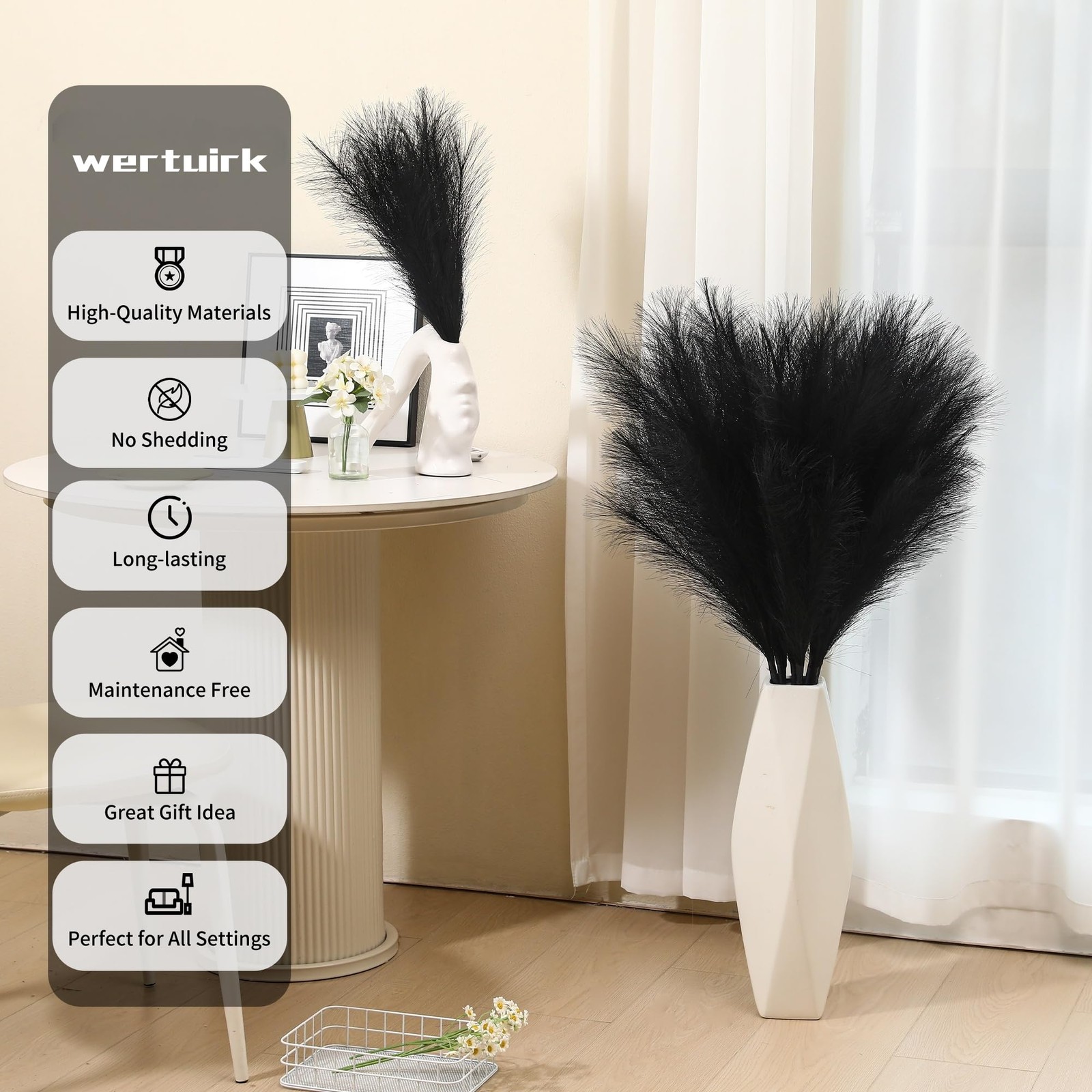 9 Stems Black Pampas Grass – 38 Inch Tall Faux Pompous Grass Decor, Long Arti…
