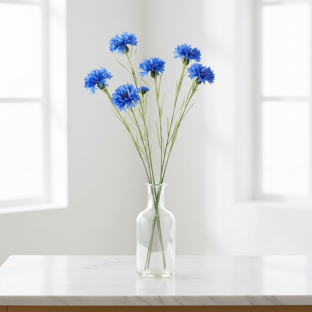 Artificial Blue Cornflower Stems Faux Wildflower Floral Decor Wedding