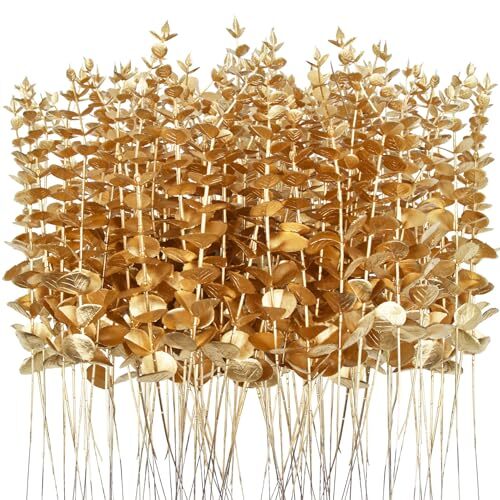 96 Pcs Gold Eucalyptus Stems Faux Greenery Leaves Bulk Artificial Eucalyptus …