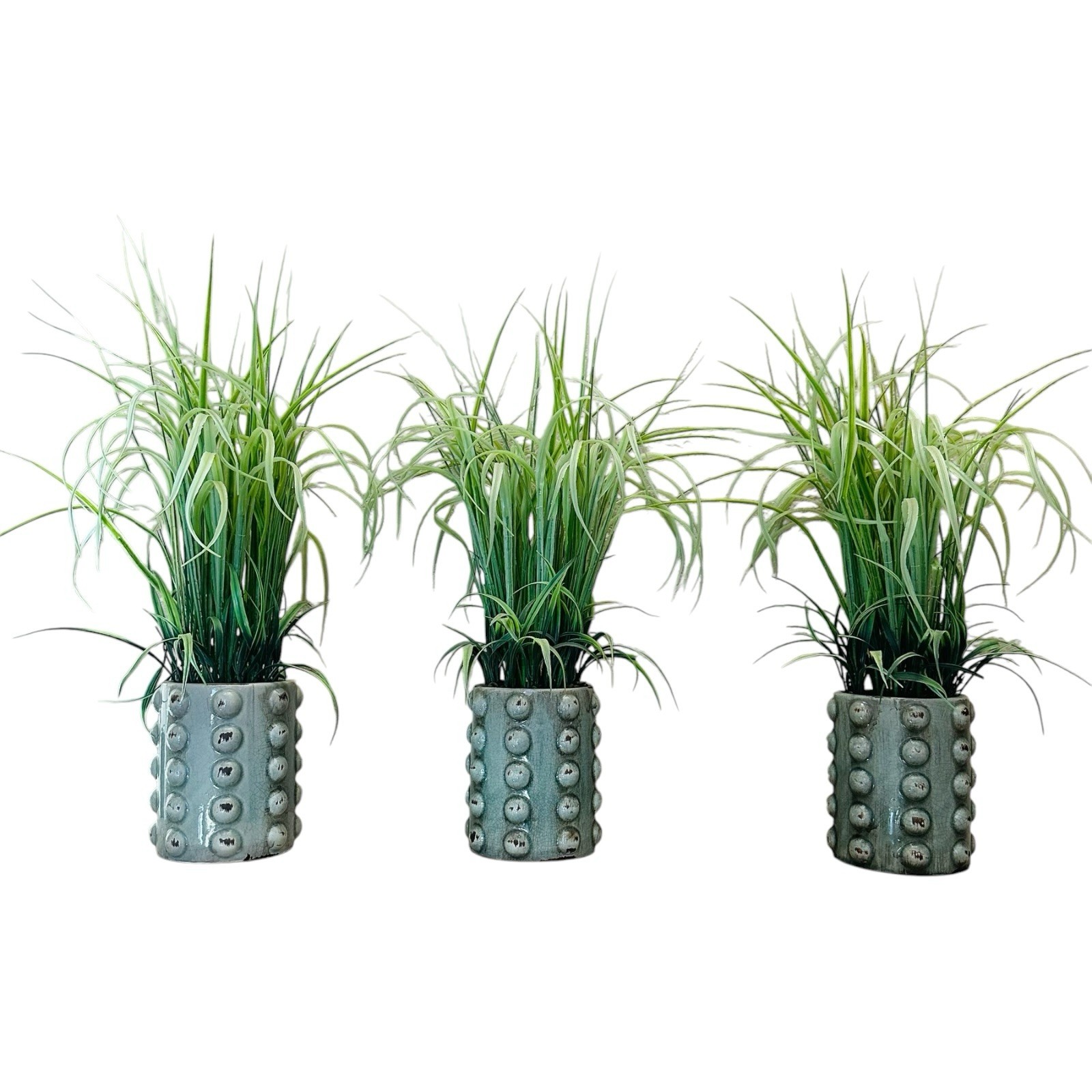 Artificial Grass Houseplant Arrangement Ribbed Textured Ceramic Pot Planter VG