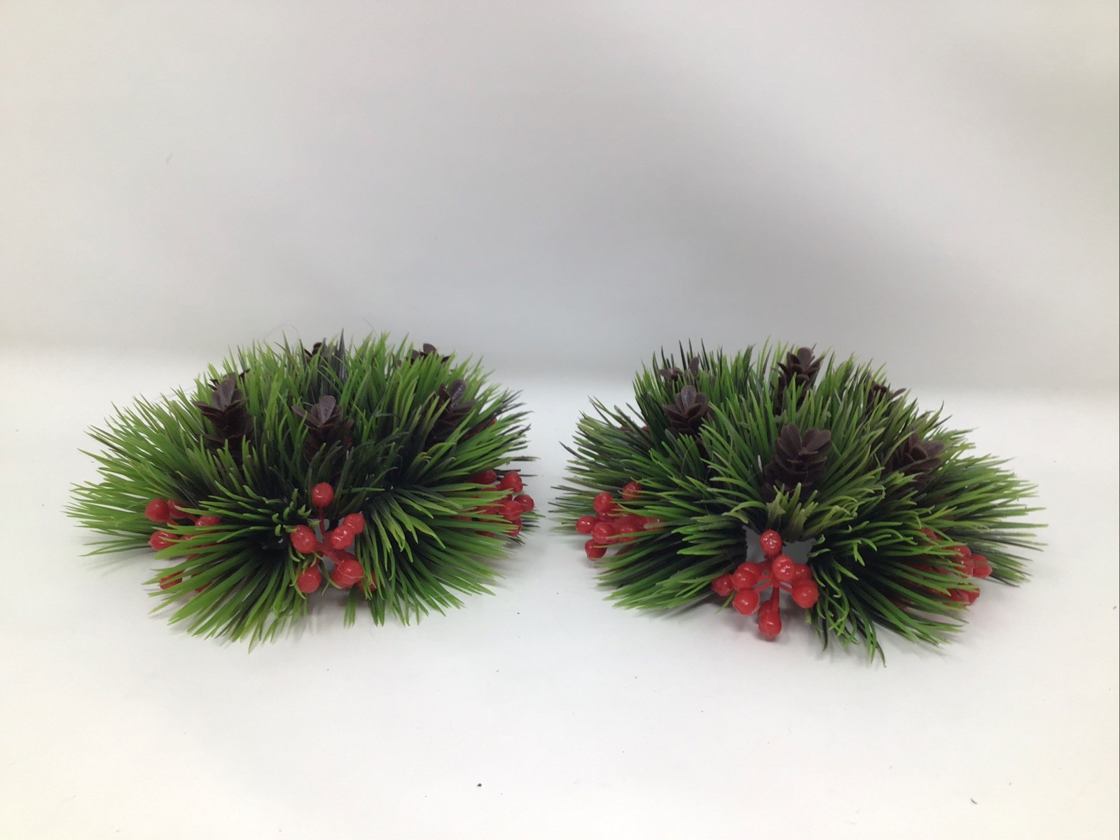 Christmas Wreath Ring Plastic Berries Pinecones Greens MCM Vintage Set Of 2
