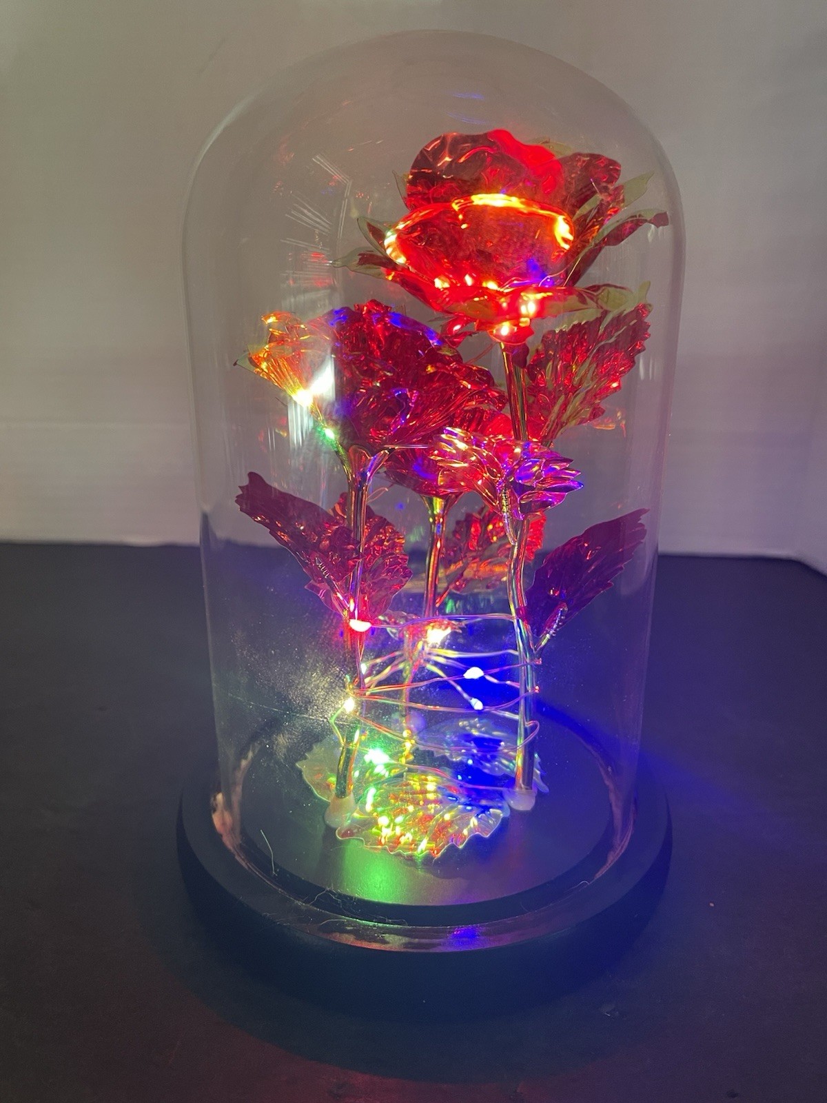 Enchanted Forever Rose Flower In Dome Glass LED Rose Of Love Pre Owned