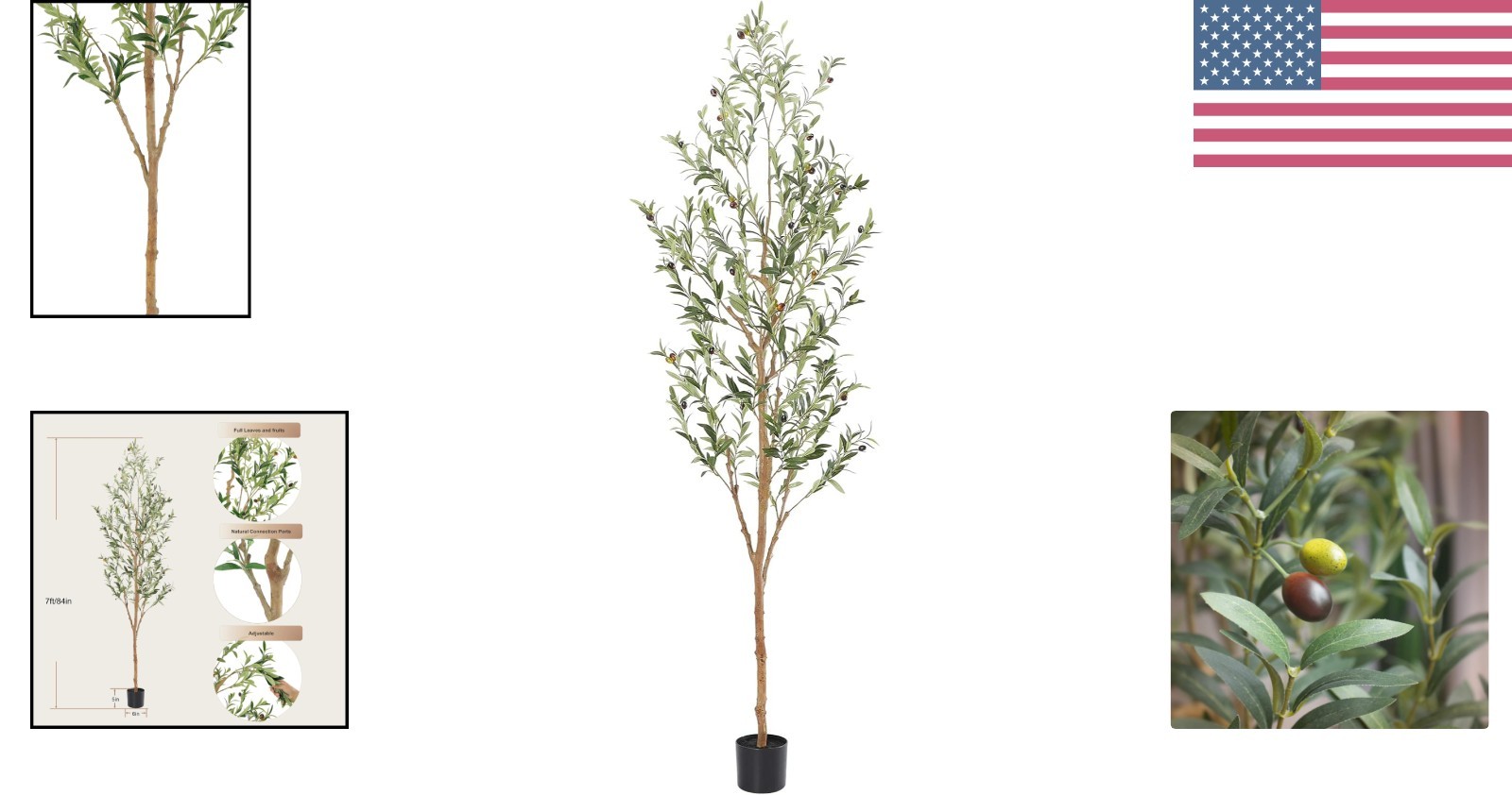 7ft Faux Olive Tree: Realistic Green Silk Leaves & Natural Wood Trunk Décor
