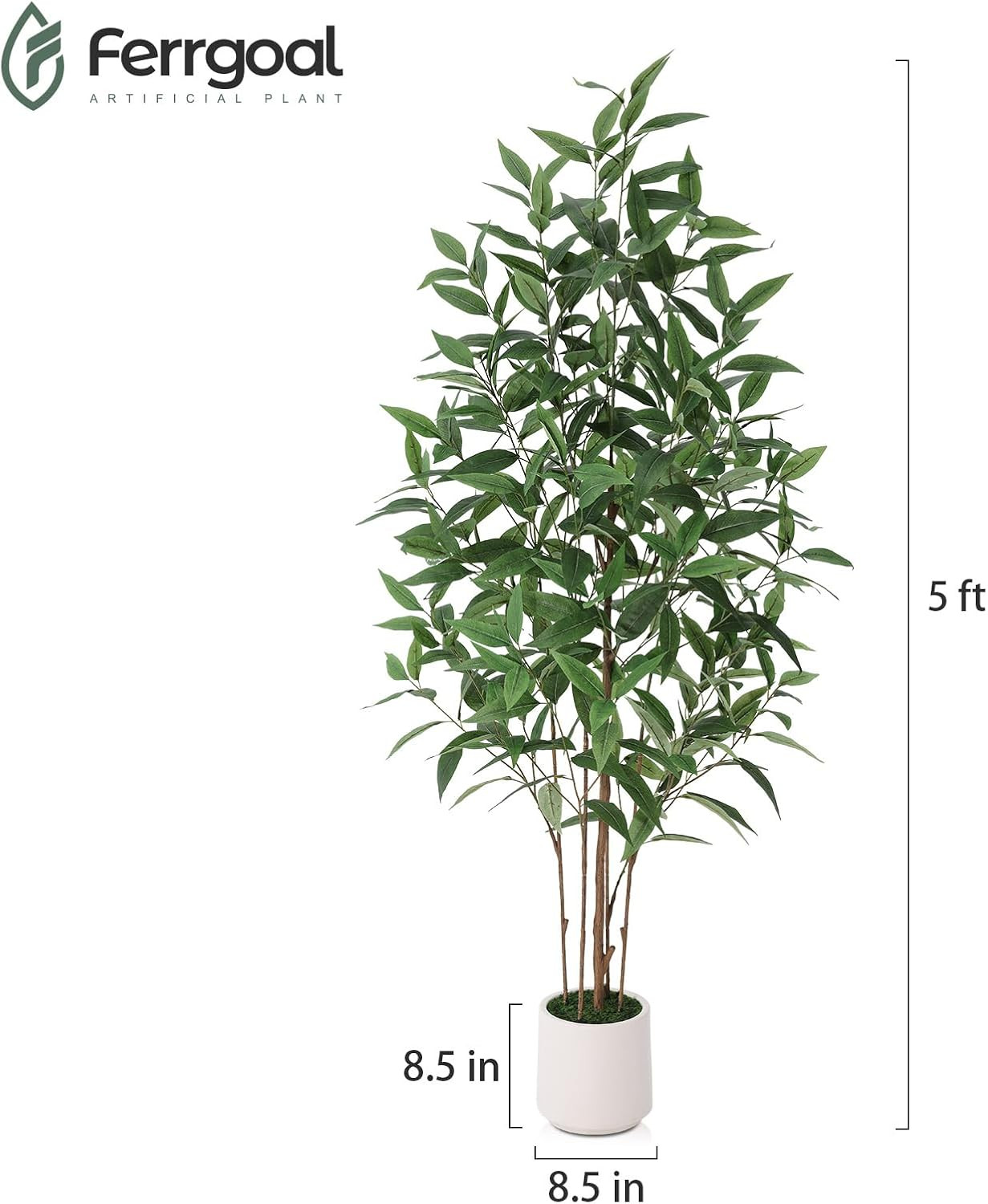 5Ft UV Resistant Artificial Eucalyptus Tree with White Planter for Indoor/Outdoo
