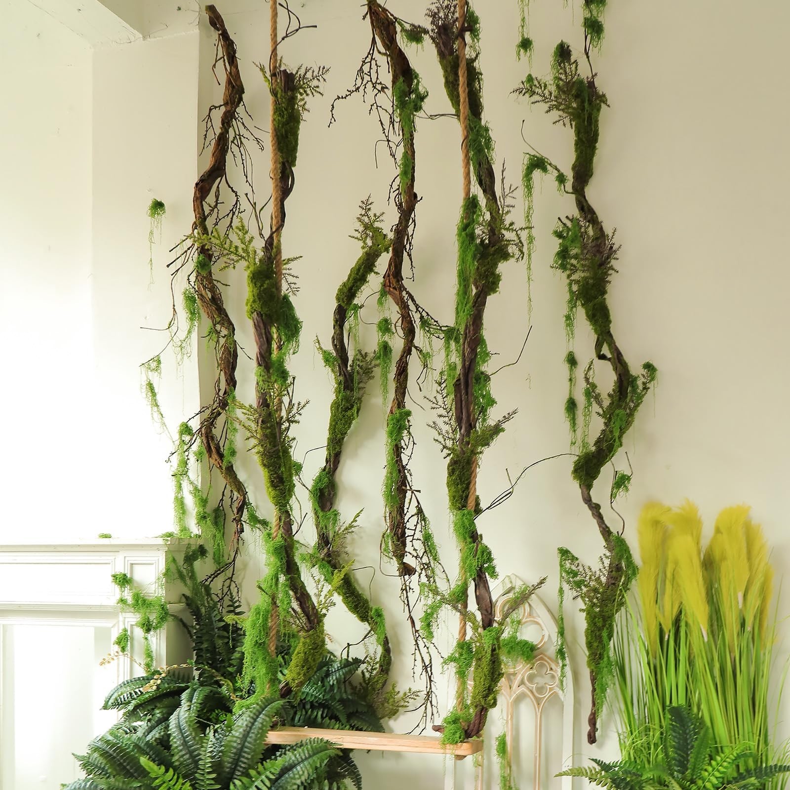 Large 78.9″ Bendable Artificial Tree Branches with Moss & Leaves for Outdoor Dec