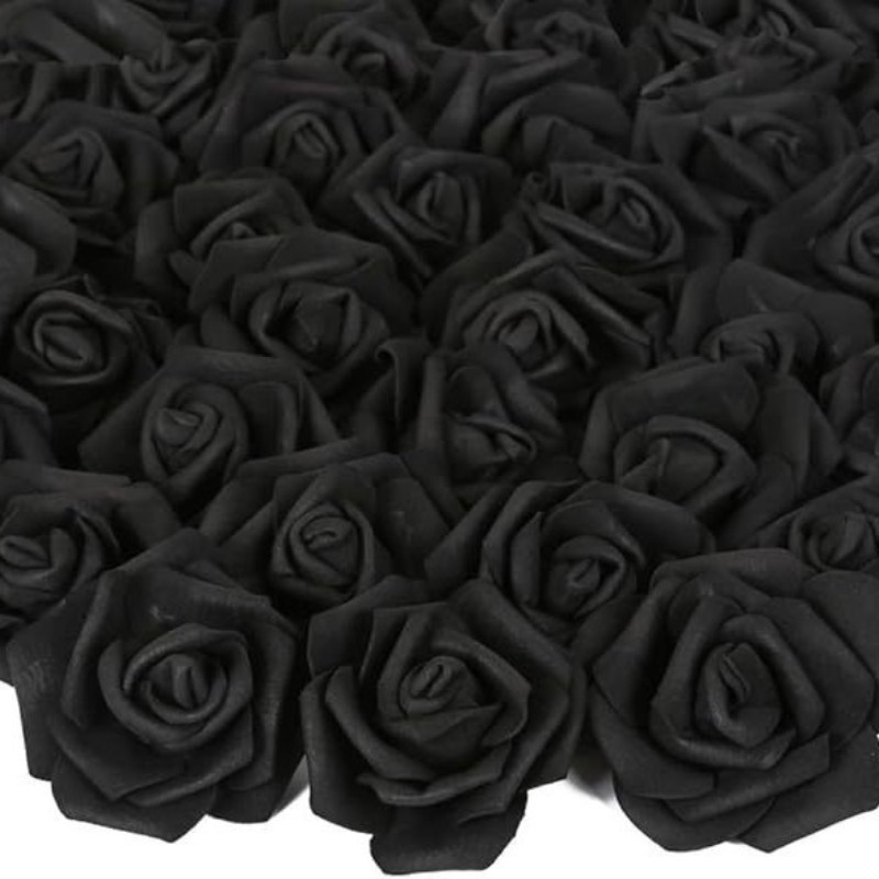 100Pcs Black Artificial PE Rose Flower Heads Foam Roses for Wedding Craft Decor