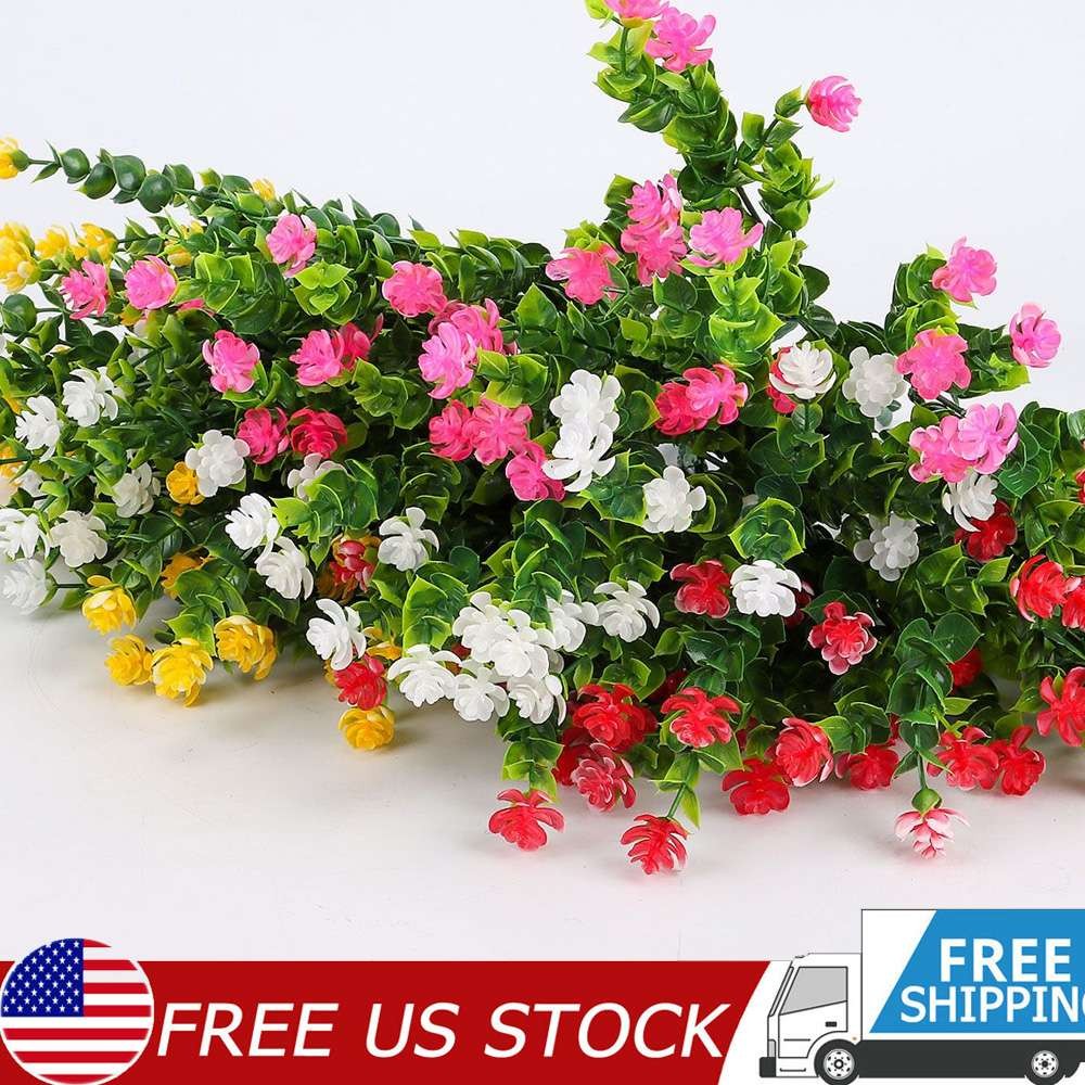2/4/8 Bundles Artificial Flowers Outdoor UV Resistant Plastic Plant Silk Flower