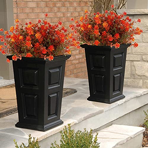 8 Bundles Artificial Fall Flowers No Fade Faux Autumn Plants, Green Orange