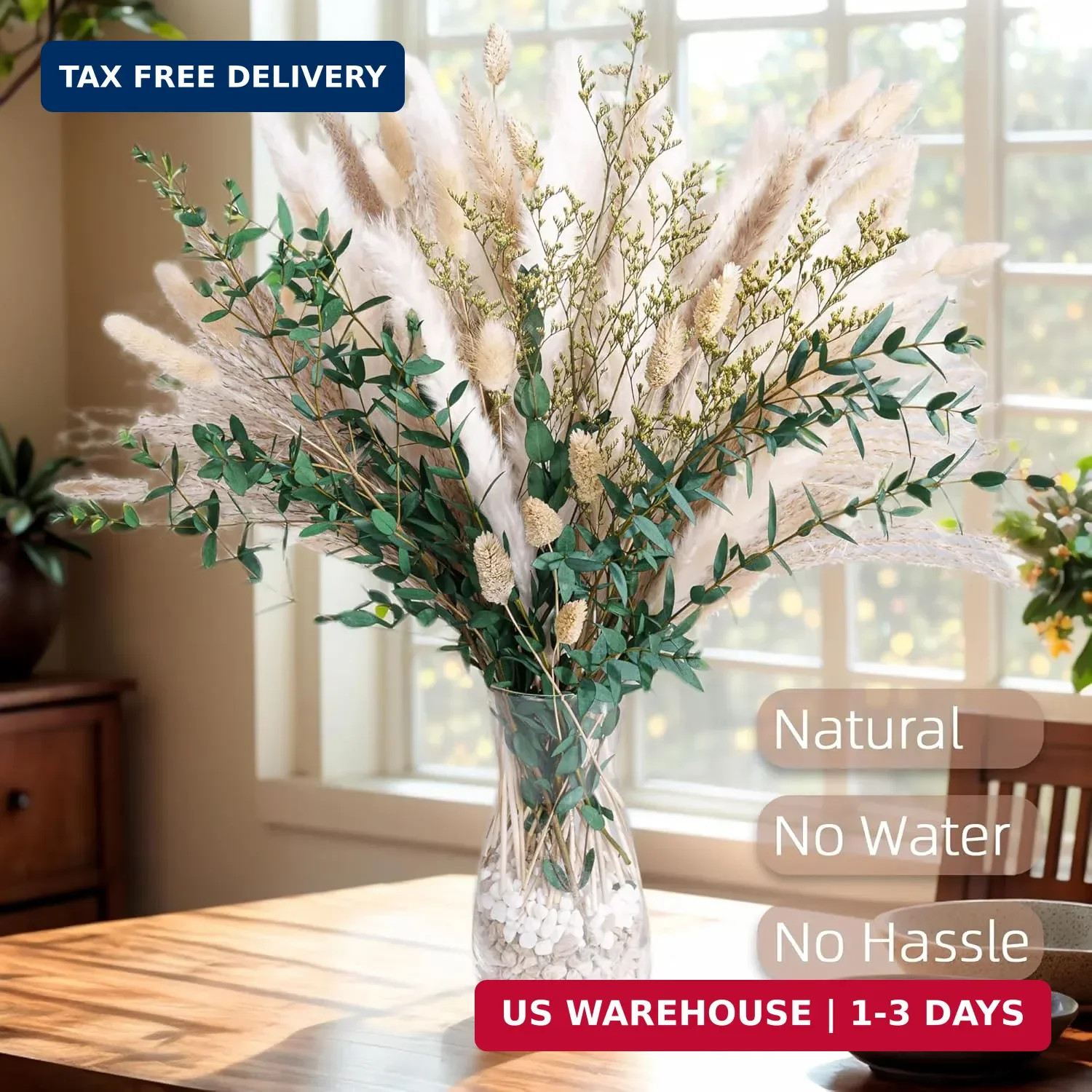 Green Pampas Grass Bouquet – Boho Home & Wedding Floral Arrangements – Dried Pam