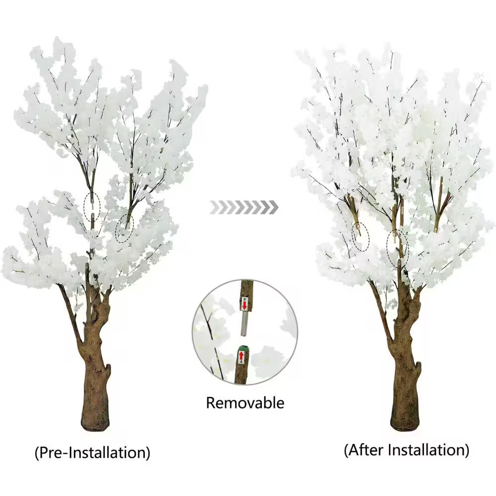 7 Ft. Artificial Cherry Blossom Tree White Faux Flower Tree in Pot for Indoor Ho