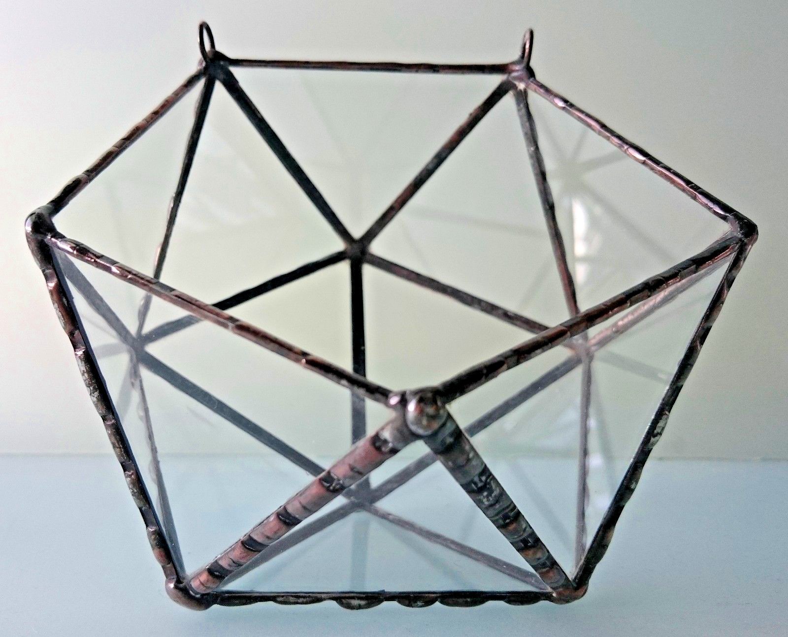 Stained Glass Terrarium Wall Hanging Black Frame Transparent, Planter For Indoor