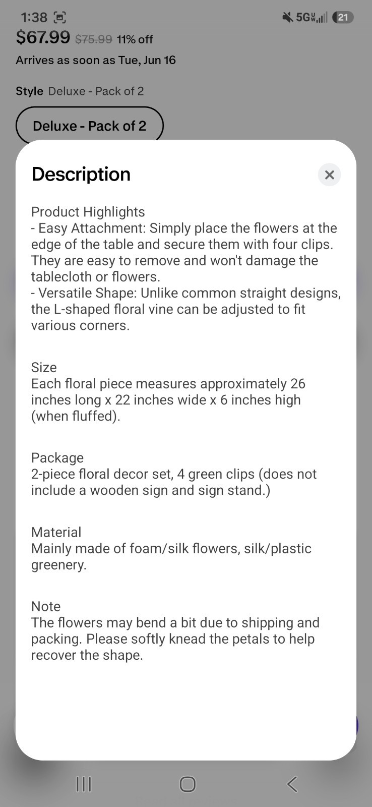 Ling’s Moment Artificial Lily & Olive Wall Flower Decor 2-Pack 26x22x6 in