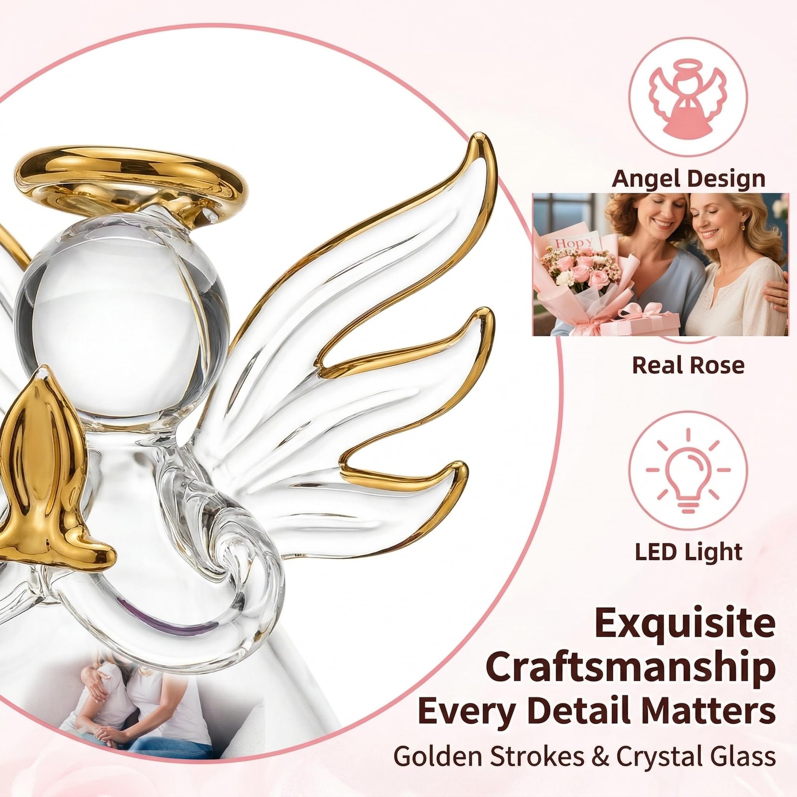 Preserved Rose Angel Figurines with Light – Forever Flowers Gift for Mom Gran…