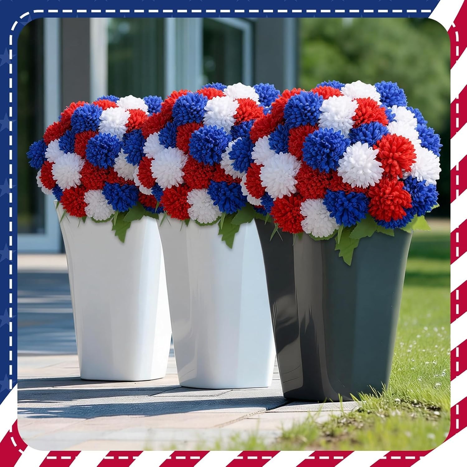 Vibrant 12-Piece Patriotic Chrysanthemum Flower Set for 4th of July Celebrations