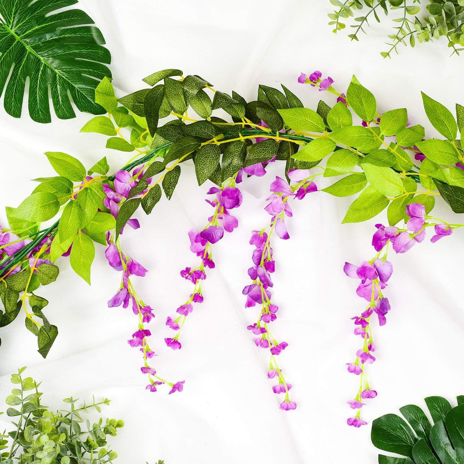 Artificial Wisteria Garland 4 Pcs 28 8ft Silk Hanging Flowers Purplish Red