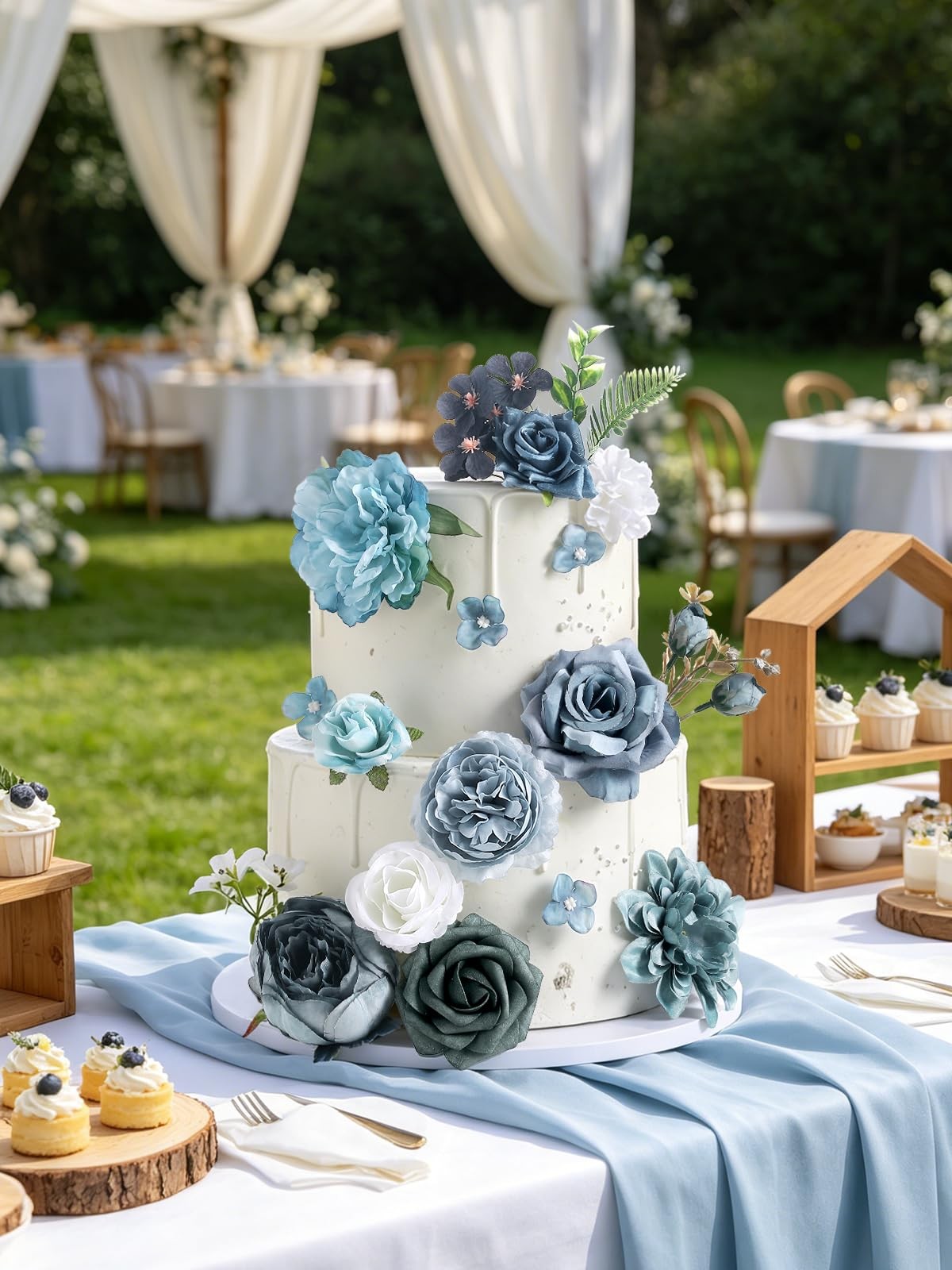 Artificial Flowers Combo Dusty Blue Silk Wedding Bouquet Table Decor