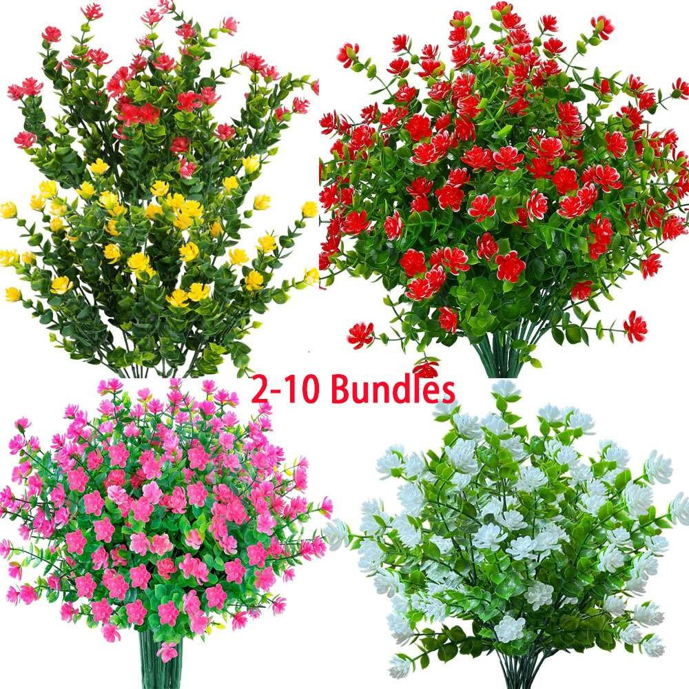 6/10Pcs Artificial Flowers Fake Outdoor UV Resistant Boxwood Plants Shrubs Decor
