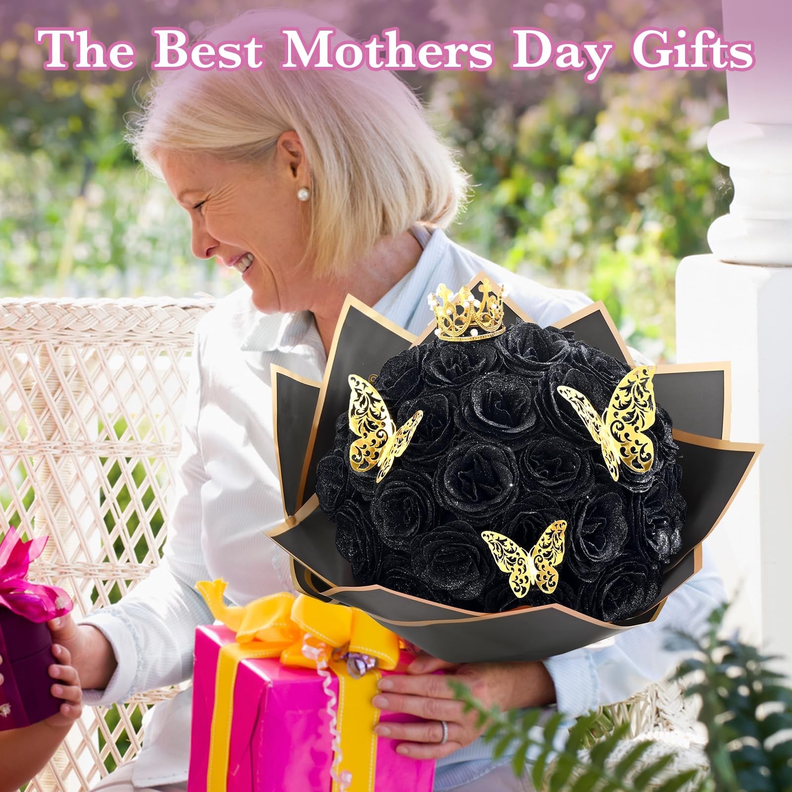 Glitter Black Roses Bouquet – 36 Pcs DIY Fake Flowers for Birthdays, Anniversari