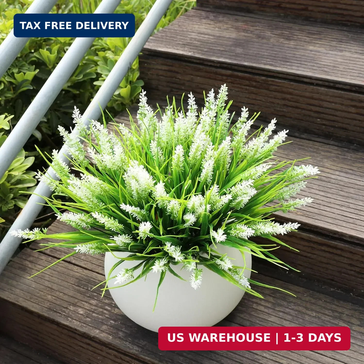 16 Bundles Artificial Plants Outdoor, UV Resistant Fake Lavender & Monkey Grass,