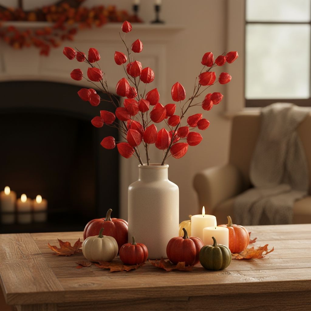 Red Burgundy Chinese Lantern Stems Faux Fall Branches Artificial Physalis 36 Inc
