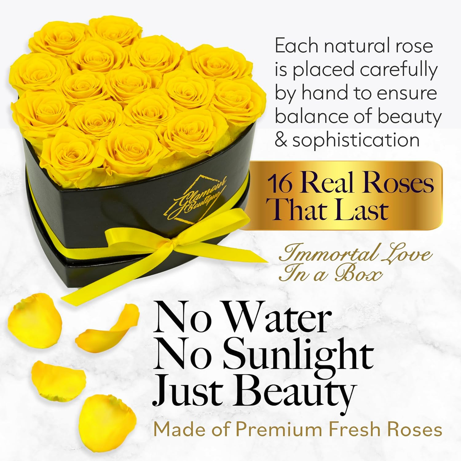 16 Flower Forever Heart Shape Box, Eternal Preserved Roses Gift for Her, Lasting