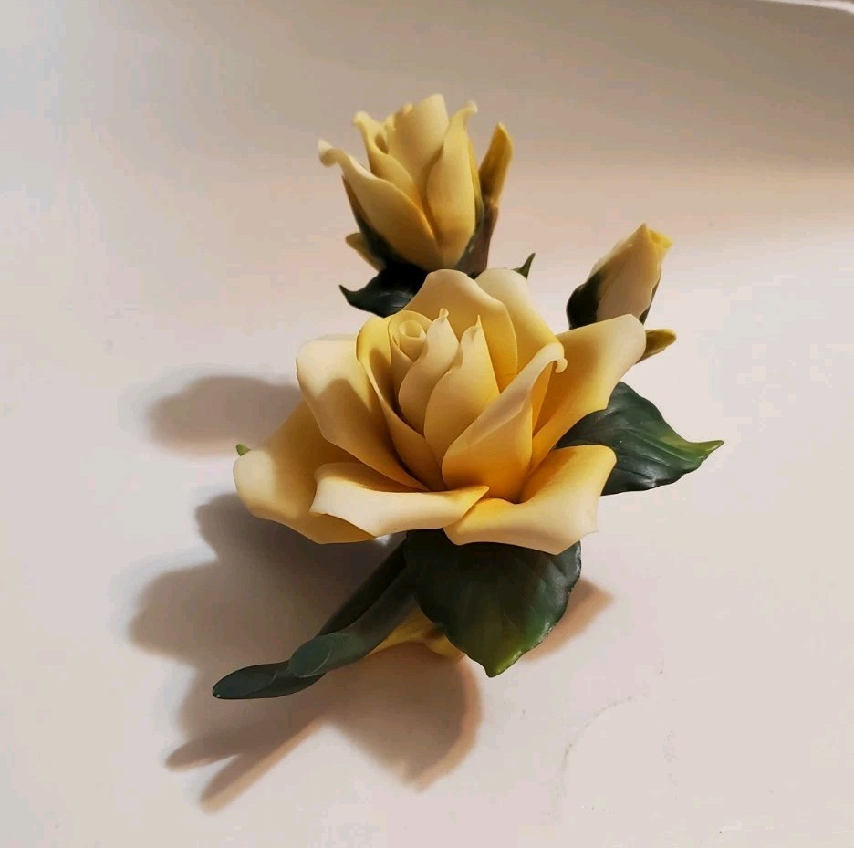 Lefton Yellow Roses On Branches W/ Leaves Rose Pair Flower Decor 13908 Vtg ’99