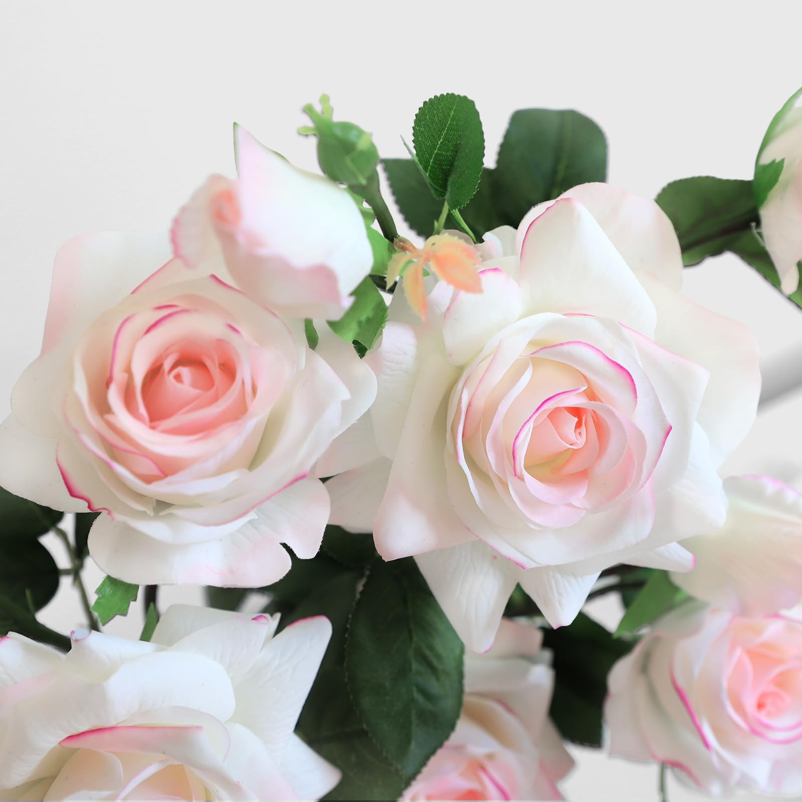 KBREE 30” Real Touch Roses, Pink White Artificial Flowers, 3Pcs Pink Roses wi…